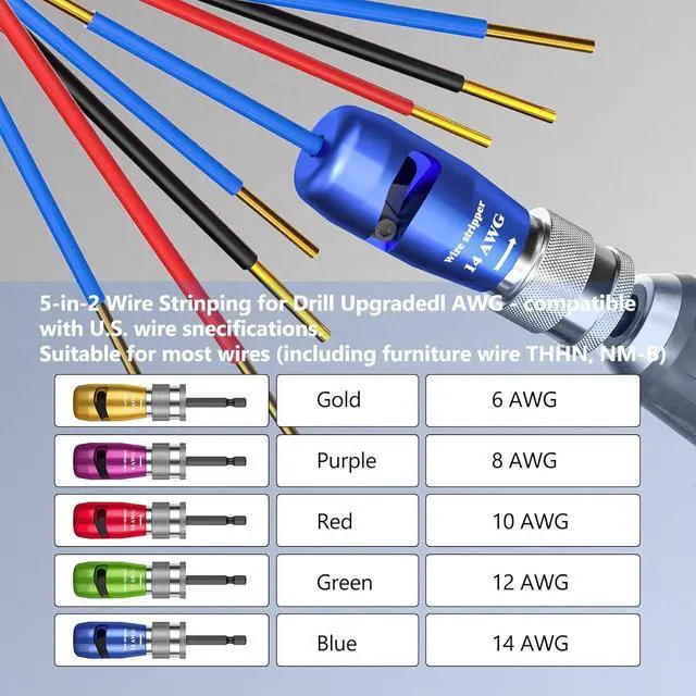 Alt view image 2 of 7 - Wire Stripper for Drill, 2025 Electric Wire Stripping and Twisting Tool for AWG 14-12-10-8-6 Gauge, Professional Electrician Wire Stripper Cutter Tool for Power Drill, Cable Stripping and Connector