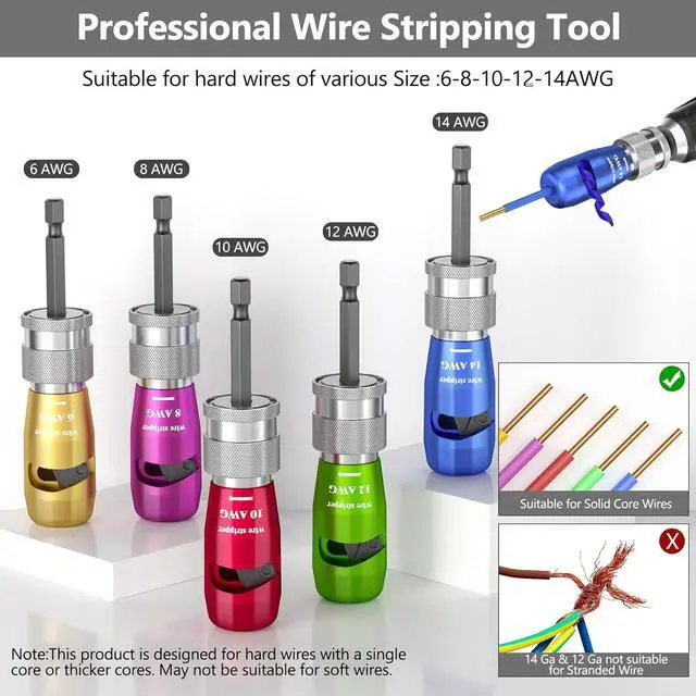 Alt view image 3 of 7 - Wire Stripper for Drill, 2025 Electric Wire Stripping and Twisting Tool for AWG 14-12-10-8-6 Gauge, Professional Electrician Wire Stripper Cutter Tool for Power Drill, Cable Stripping and Connector