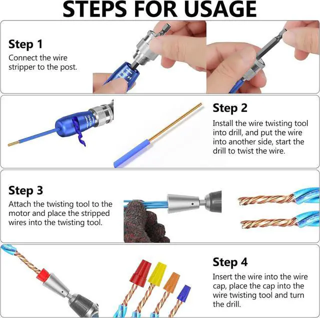 Alt view image 6 of 7 - Wire Stripper for Drill, 2025 Electric Wire Stripping and Twisting Tool for AWG 14-12-10-8-6 Gauge, Professional Electrician Wire Stripper Cutter Tool for Power Drill, Cable Stripping and Connector