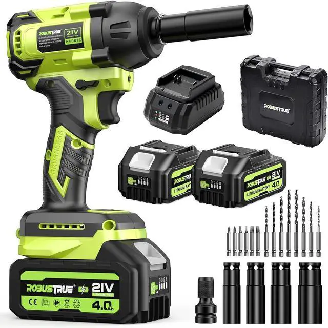 Main image of Cordless Impact Wrench, 406Ft-lbs (550N.m) Brushless 1/2 inch, 2800RPM High Torque Impact Gun, 2x 4.0Ah Battery, Charger, 4 Sockets, Electric Impact Wrench for Car Home