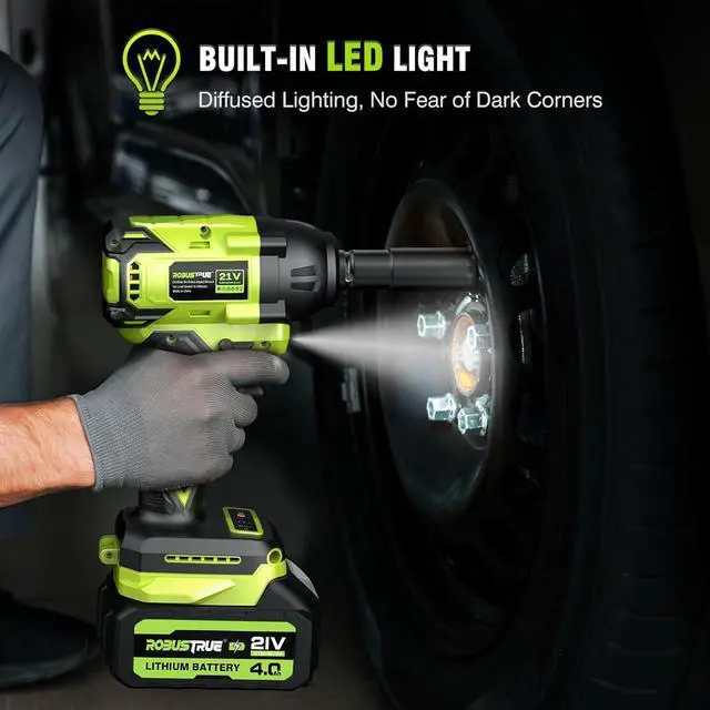 Alt view image 7 of 7 - Cordless Impact Wrench, 406Ft-lbs (550N.m) Brushless 1/2 inch, 2800RPM High Torque Impact Gun, 2x 4.0Ah Battery, Charger, 4 Sockets, Electric Impact Wrench for Car Home