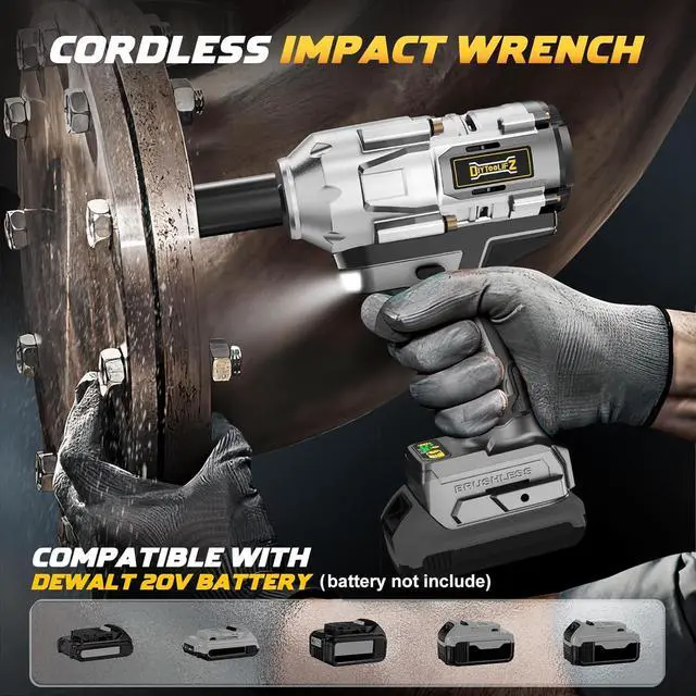 Alt view image 3 of 7 - Cordless Impact Wrench 1/2 inch for DeWalt 20v Battery, Impact Wrench 900Ft-lbs(1200N.m) High Torque Brushless Electric Impact Gun, Power Impact Driver with 4-Mode Speed, LED Work Light(no battery)