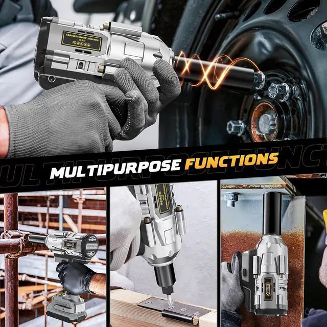 Alt view image 7 of 7 - Cordless Impact Wrench 1/2 inch for DeWalt 20v Battery, Impact Wrench 900Ft-lbs(1200N.m) High Torque Brushless Electric Impact Gun, Power Impact Driver with 4-Mode Speed, LED Work Light(no battery)