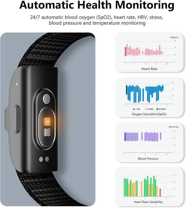 Alt view image 2 of 7 - Smart Health Wristband, Wearable Activity & Fitness Tracker for Multi-Sport Mode, All-Day Automatic Continuous Monitoring of Health Data, Improve Sleep, Stress & Wellness, with Free App, Black