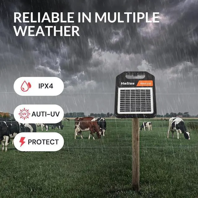 Alt view image 2 of 7 - 10 Miles Solar Electric Fence Charger with Day or Night Mode, 0.11 Joule Portable Solar Fence Charger for Livestock