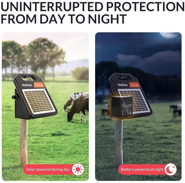 Alt view image 4 of 7 - 10 Miles Solar Electric Fence Charger with Day or Night Mode, 0.11 Joule Portable Solar Fence Charger for Livestock