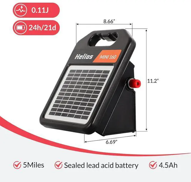Alt view image 6 of 7 - 10 Miles Solar Electric Fence Charger with Day or Night Mode, 0.11 Joule Portable Solar Fence Charger for Livestock