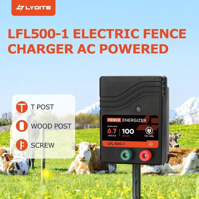 Alt view image 3 of 7 - Electric Fence Charger AC Powered 100 Miles 300 Acres, 110 Volt 6.7 Joule Plug-In Electric Fence Energizer, Output Voltage Max 10.2 kV for Livestock, Preventing Predators from Intruding