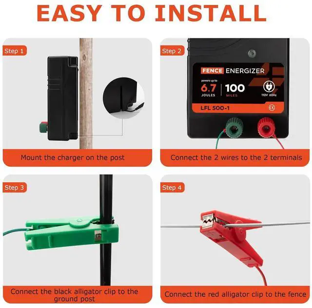 Alt view image 6 of 7 - Electric Fence Charger AC Powered 100 Miles 300 Acres, 110 Volt 6.7 Joule Plug-In Electric Fence Energizer, Output Voltage Max 10.2 kV for Livestock, Preventing Predators from Intruding