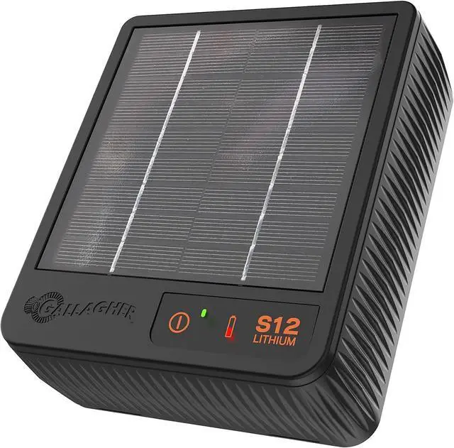Main image of S12 Solar Electric Fence Charger | Portable Livestock Fence Energizer with Lithium Battery | Powers 4 Miles or 18 Acres | 0.12 Joules | Off-Grid Solar Fence Charger with Built-In Grounding