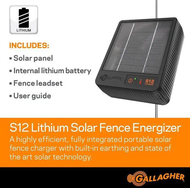 Alt view image 2 of 6 - S12 Solar Electric Fence Charger | Portable Livestock Fence Energizer with Lithium Battery | Powers 4 Miles or 18 Acres | 0.12 Joules | Off-Grid Solar Fence Charger with Built-In Grounding