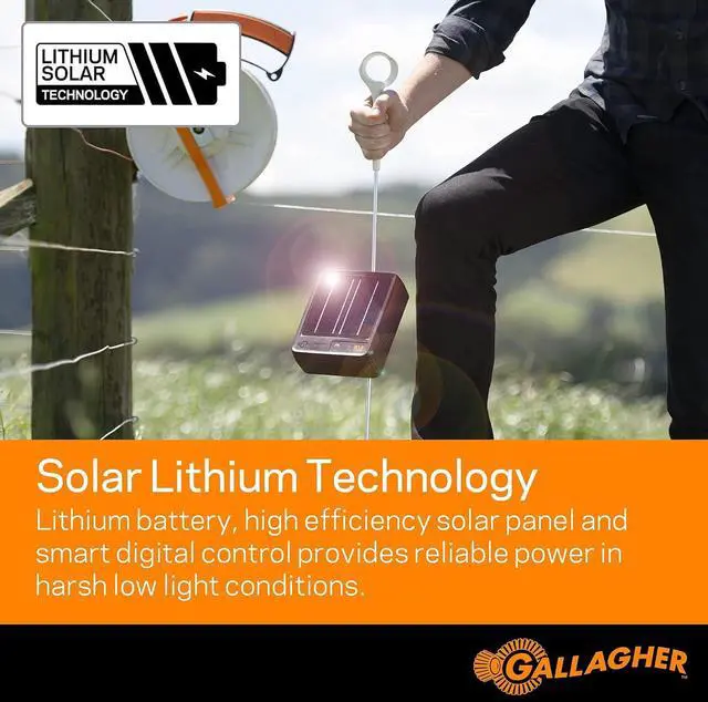 Alt view image 4 of 6 - S12 Solar Electric Fence Charger | Portable Livestock Fence Energizer with Lithium Battery | Powers 4 Miles or 18 Acres | 0.12 Joules | Off-Grid Solar Fence Charger with Built-In Grounding