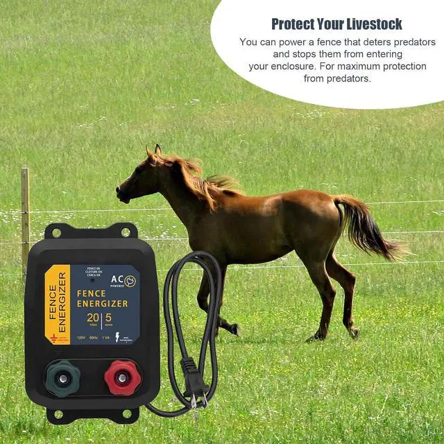 Alt view image 4 of 7 - Electric Fence Energizer 5 Miles/ 20 Acres AC Powered 120 Volt, Plug-in Electric Fence Charger Output 0.2 Joule for Preventing Raccoons, Livestock, Squirrels, Chicken Coops, Skunks intruding