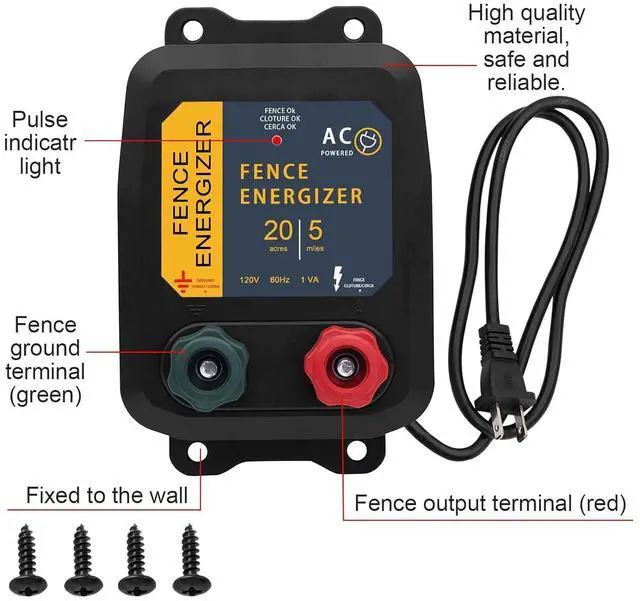 Alt view image 3 of 7 - PE5 Electric Fence Energizer 0.20 Joule,20 Acres,Livestock Fence Chargers for Containing Pets and Preventing Wild Animals Intruding