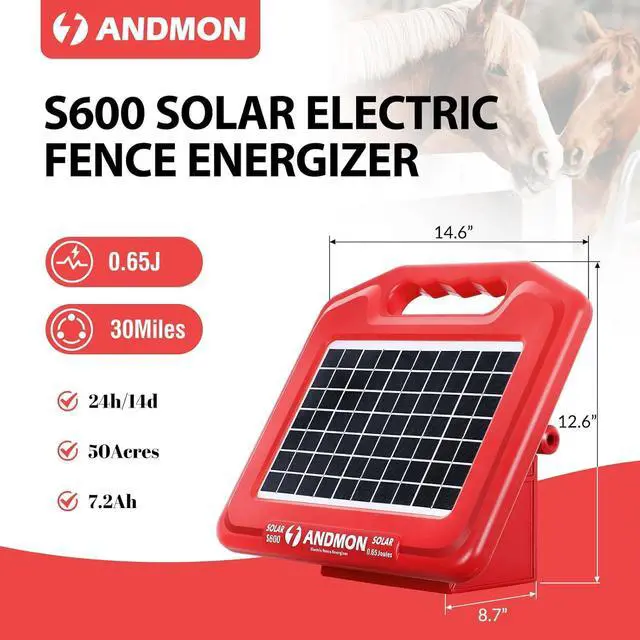 Alt view image 5 of 7 - S600 Solar Electric Fence Charger - 35 Mile Range, 0.65 Joules Powerful Solar Fence Charger, Ideal for Livestock and Garden Protection
