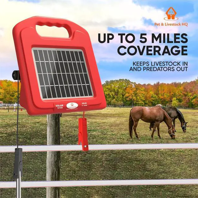 Alt view image 3 of 7 - Solar Electric Fence Charger 5 Mile - Solar Powered Energizer for Livestock - Low Impedance Solar Fencer Battery Powered