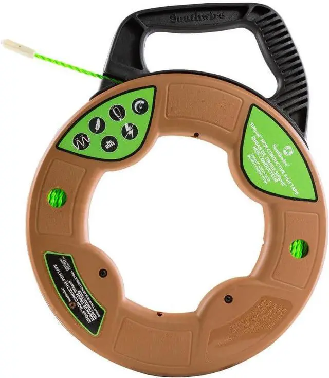 Main image of FTSP45-125NCT Simpull Electrical Fish Tape with Non-Conductive Tip; Large Case; Two Leader Options; Spiral Extruded Polymer; Extremely Flexible; 4.5mm x 125 Feet