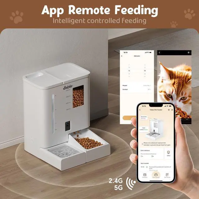 Alt view image 2 of 7 - Automatic Cat Feeder with Camera,5G/2.4G WiFi Pet Feeder,2K HD Video and Night Vision,Easy APP Operation,Low Food Clogging Tips,Water Grain Large Capacity White -