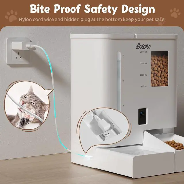 Alt view image 6 of 7 - Automatic Cat Feeder with Camera,5G/2.4G WiFi Pet Feeder,2K HD Video and Night Vision,Easy APP Operation,Low Food Clogging Tips,Water Grain Large Capacity White -