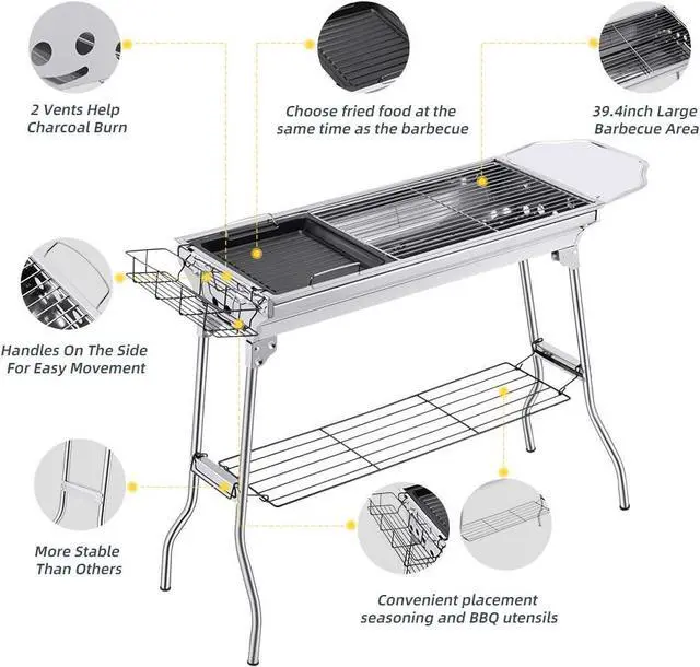 Alt view image 2 of 7 - Portable Charcoal Grill,Outdoor BBQ Grill for Christmas Picnic, Thanksgiving Family Gathering and Backyard becue,With Stora Bag & Non-Stick Frying Pan