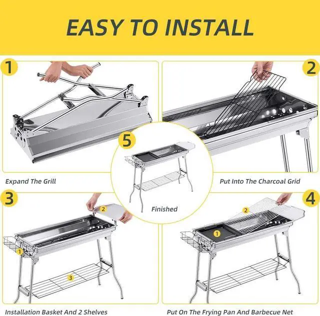Alt view image 6 of 7 - Portable Charcoal Grill,Outdoor BBQ Grill for Christmas Picnic, Thanksgiving Family Gathering and Backyard becue,With Stora Bag & Non-Stick Frying Pan