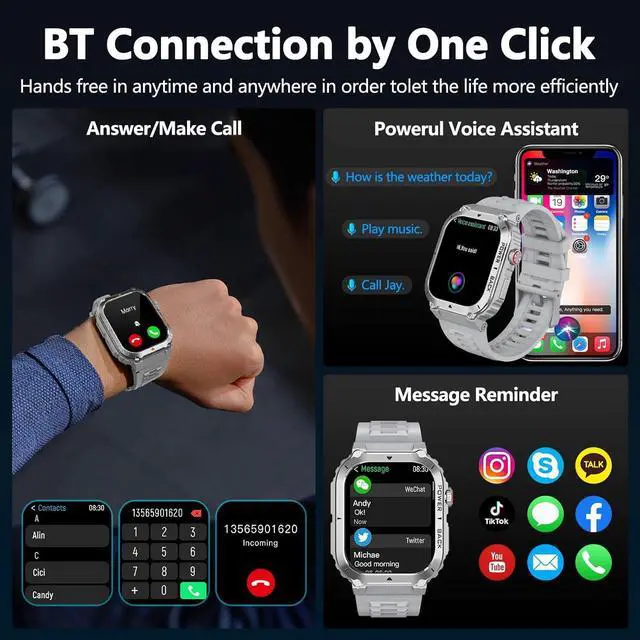 Alt view image 2 of 7 - Military Smart Watch with GPS and Map(Answer/Make Call), Smartwatches with Health Monitor, Compass/Altitude/Air Pressure,100+ Sport Modes, Fitness Tracker for Android/iPhone (with GPS+Map, Gray)