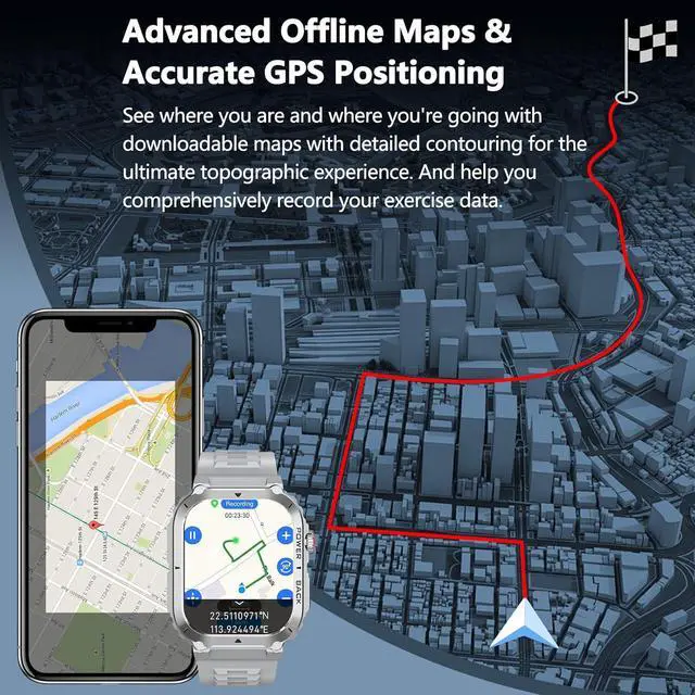 Alt view image 5 of 7 - Military Smart Watch with GPS and Map(Answer/Make Call), Smartwatches with Health Monitor, Compass/Altitude/Air Pressure,100+ Sport Modes, Fitness Tracker for Android/iPhone (with GPS+Map, Gray)