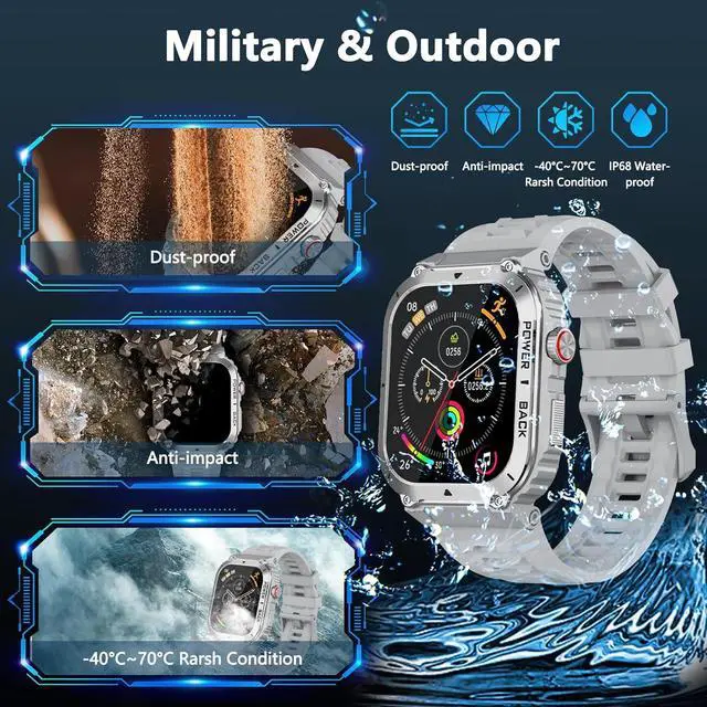 Alt view image 7 of 7 - Military Smart Watch with GPS and Map(Answer/Make Call), Smartwatches with Health Monitor, Compass/Altitude/Air Pressure,100+ Sport Modes, Fitness Tracker for Android/iPhone (with GPS+Map, Gray)