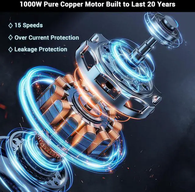 Alt view image 2 of 7 - Immersion Blender RPM 16000±10% Hand Blender,15 Speed and Turbo Mode Hand Mixer, 3-in-1 Heavy Duty Copper Motor Stainless Steel Smart Stick with Egg Beaters and Chopper