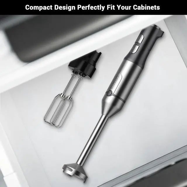 Alt view image 7 of 7 - Immersion Blender RPM 16000±10% Hand Blender,15 Speed and Turbo Mode Hand Mixer, 3-in-1 Heavy Duty Copper Motor Stainless Steel Smart Stick with Egg Beaters and Chopper