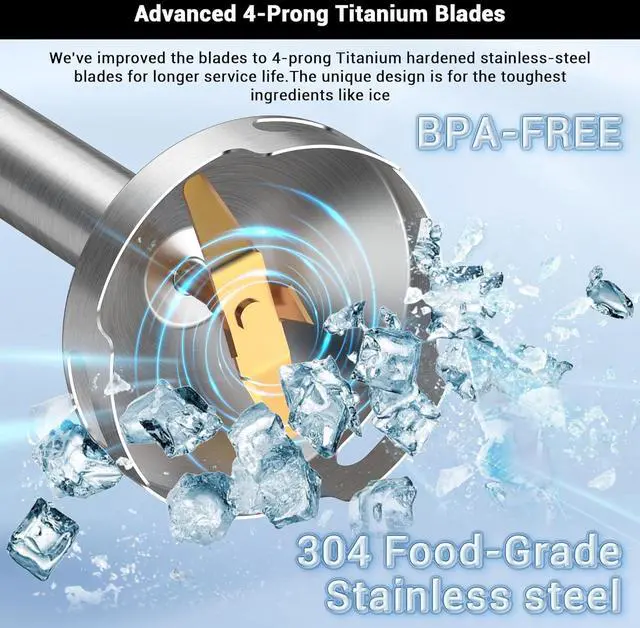 Alt view image 6 of 7 - Immersion Blender RPM 16000±10% Hand Blender,15 Speed and Turbo Mode Hand Mixer, 3-in-1 Heavy Duty Copper Motor Stainless Steel Smart Stick with Egg Beaters and Chopper