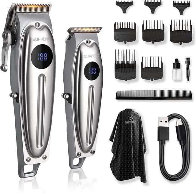 Main image of SUPRENT Professional Rechargeable Hair Clipper-Hair Clippers for Men, Cordless Hair Cutting Kit with LED Display (Silver)