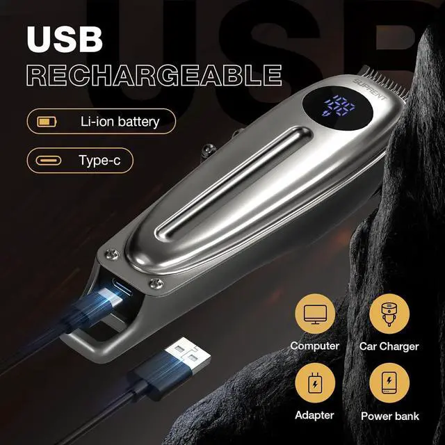 Alt view image 2 of 6 - SUPRENT Professional Rechargeable Hair Clipper-Hair Clippers for Men, Cordless Hair Cutting Kit with LED Display (Silver)
