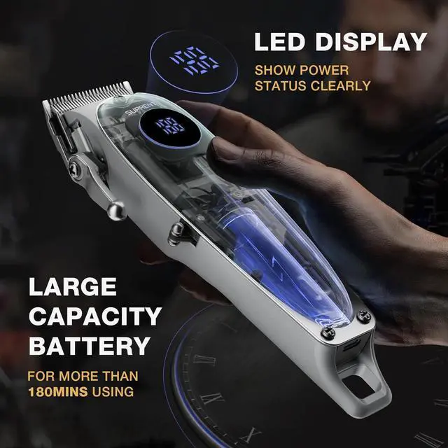 Alt view image 4 of 6 - SUPRENT Professional Rechargeable Hair Clipper-Hair Clippers for Men, Cordless Hair Cutting Kit with LED Display (Silver)