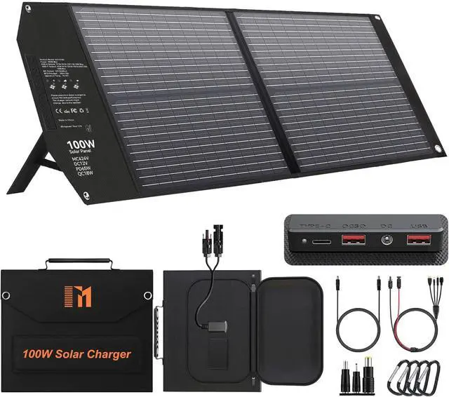 Main image of 100W Portable Foldable Solar Panel Charr for Power Station Solar nerator with Kickstand 24V MC4 12V DC QC3.0 USB A PD3.0 USB C Output Fast Charging for Outdoor Camping RV Trip Off The Grid Living