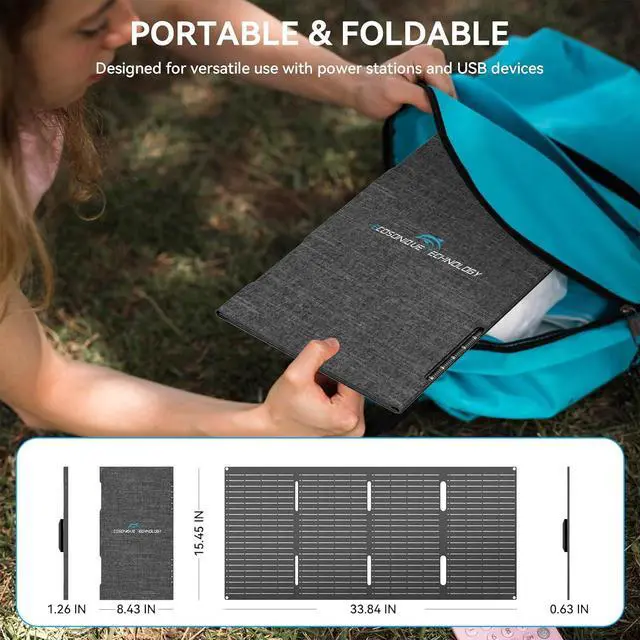 Alt view image 4 of 7 - Ecosonique 60W Portable Foldable Solar Panels Charr Fast Charging with USB-C PD3.0 USB-A QC3.0 DC 18V Output ETFE Coating Waterproof for Camping Backpac Power Station Cell Phones Power Banks