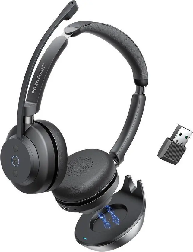 Main image of Wireless Headset, Bluetooth Headphones & 2.4G USB Dongle with Noise Cancelling Mic, Mute Button - for PC, Laptop, Call Center, Home Ofce, Zoom, Teams Meeting