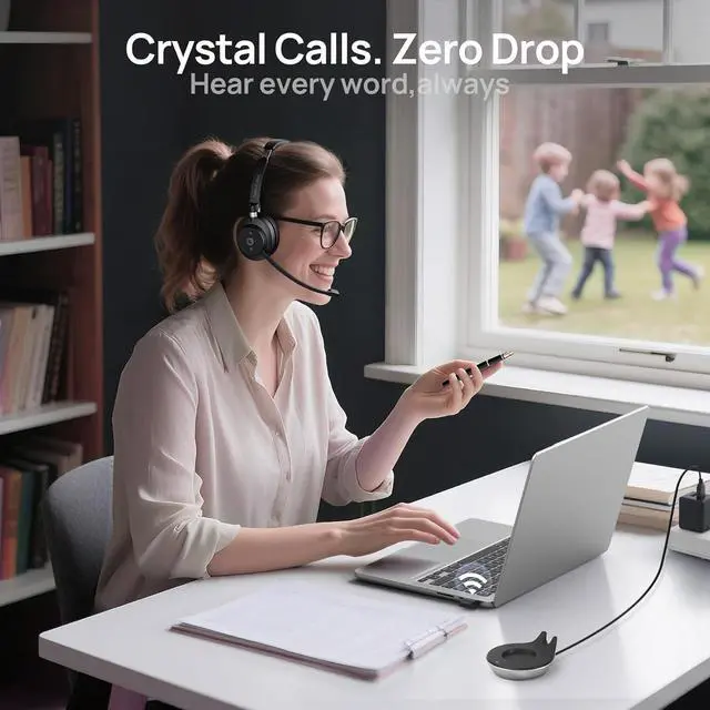 Alt view image 3 of 7 - Wireless Headset, Bluetooth Headphones & 2.4G USB Dongle with Noise Cancelling Mic, Mute Button - for PC, Laptop, Call Center, Home Office, Zoom, Teams Meeting