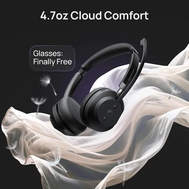 Alt view image 4 of 7 - Wireless Headset, Bluetooth Headphones & 2.4G USB Dongle with Noise Cancelling Mic, Mute Button - for PC, Laptop, Call Center, Home Office, Zoom, Teams Meeting
