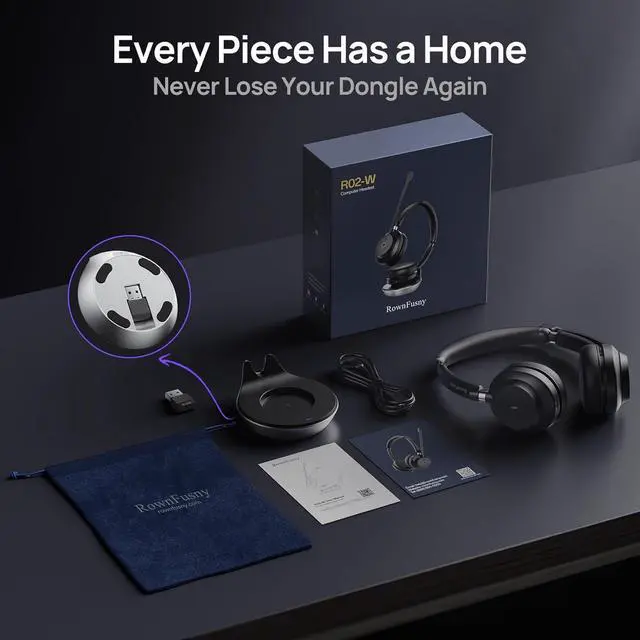 Alt view image 7 of 7 - Wireless Headset, Bluetooth Headphones & 2.4G USB Dongle with Noise Cancelling Mic, Mute Button - for PC, Laptop, Call Center, Home Office, Zoom, Teams Meeting