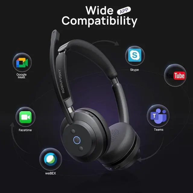 Alt view image 5 of 7 - Wireless Headset, Bluetooth Headphones & 2.4G USB Dongle with Noise Cancelling Mic, Mute Button - for PC, Laptop, Call Center, Home Office, Zoom, Teams Meeting