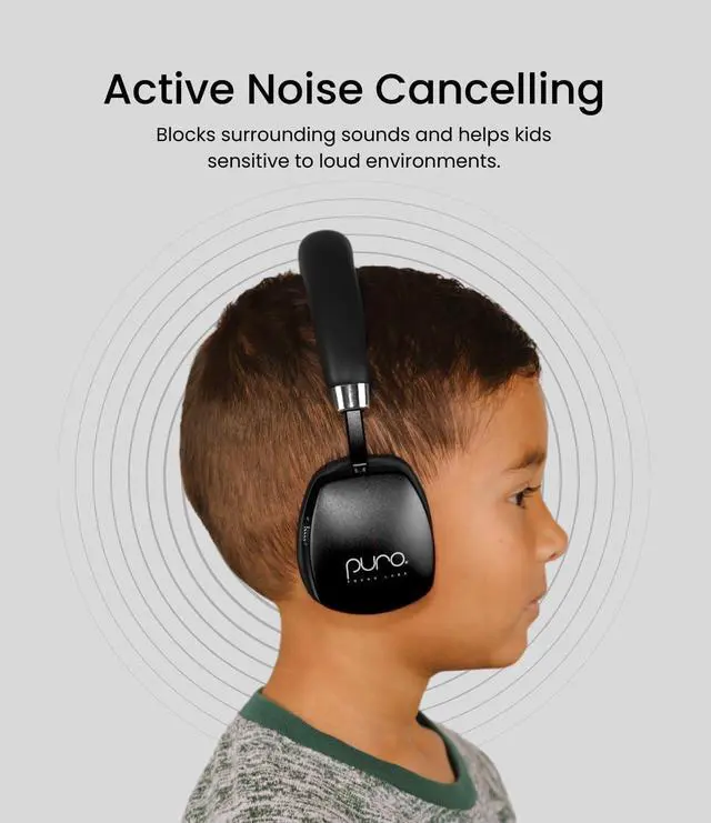 Alt view image 3 of 7 - PuroQuiet Plus Volume Limited On-Ear Active Noise Cancelling Bluetooth Headphones Lightweight Headphones for Kids with Built-in MicrophoneSafer Sound Studio-Grade Quality (Black)