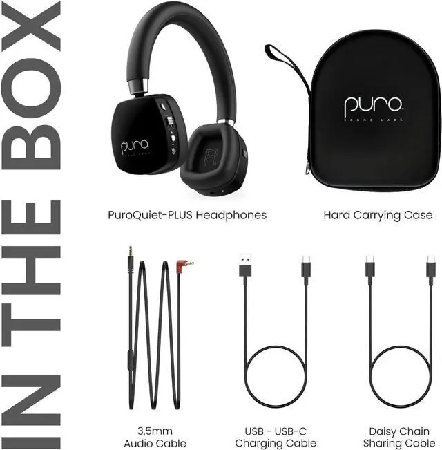 Alt view image 7 of 7 - PuroQuiet Plus Volume Limited On-Ear Active Noise Cancelling Bluetooth Headphones Lightweight Headphones for Kids with Built-in MicrophoneSafer Sound Studio-Grade Quality (Black)