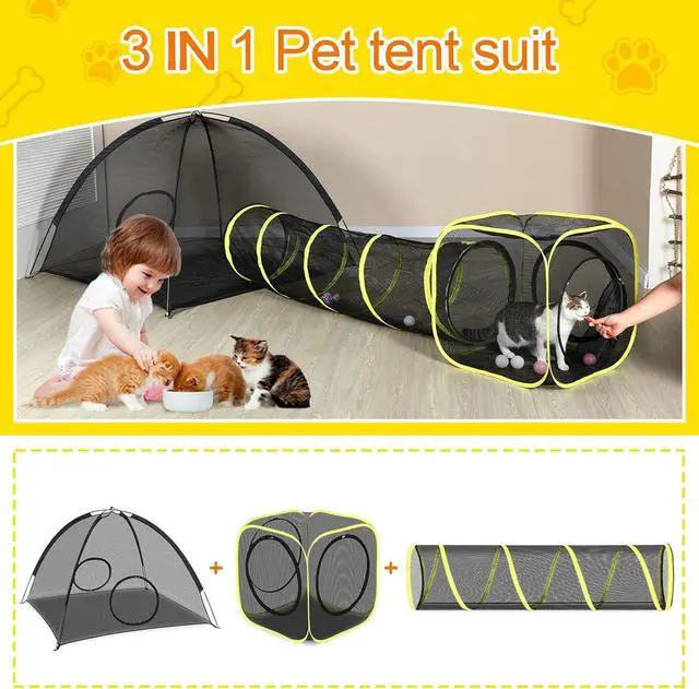 Alt view image 2 of 7 - Outdoor Cat Enclosures for Indoor, Portable Mesh Tent, Outdoor pet Tunnel, Cat Playhouse with Adjustable Cat Harness and Leash for Wal, Colorful Tease Ball for Small Animals