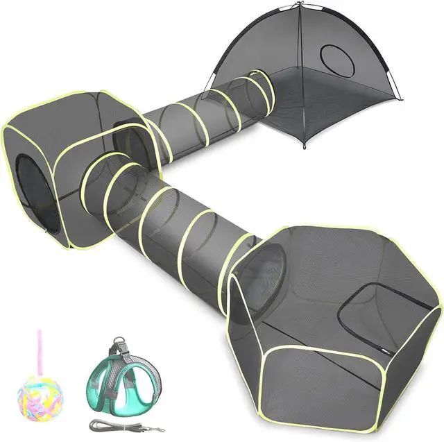 Main image of Outdoor Cat Enclosures for Indoor Cats- 5 in 1 Outdoor Cat Tent with Tunnel- Cat Houses for Outdoor Cats- Outdoor Cat Enclosures- Portable Pet Playpen for Cats Puppy and Small Animals black