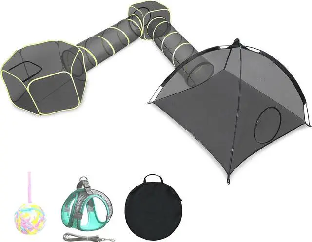 Alt view image 2 of 7 - Outdoor Cat Enclosures for Indoor Cats- 5 in 1 Outdoor Cat Tent with Tunnel- Cat Houses for Outdoor Cats- Outdoor Cat Enclosures- Portable Pet Playpen for Cats Puppy and Small Animals black