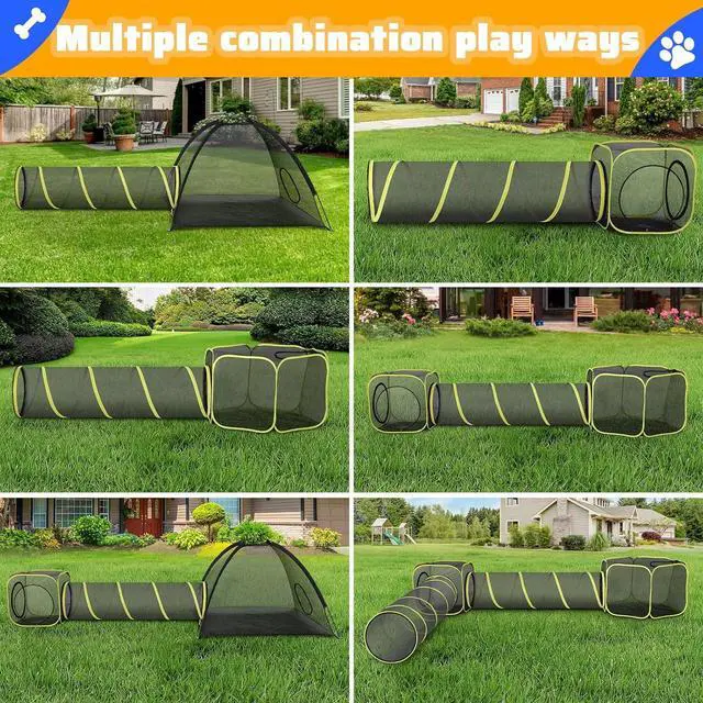 Alt view image 4 of 7 - Outdoor Cat Enclosures for Indoor Cats- 5 in 1 Outdoor Cat Tent with Tunnel- Cat Houses for Outdoor Cats- Outdoor Cat Enclosures- Portable Pet Playpen for Cats Puppy and Small Animals black