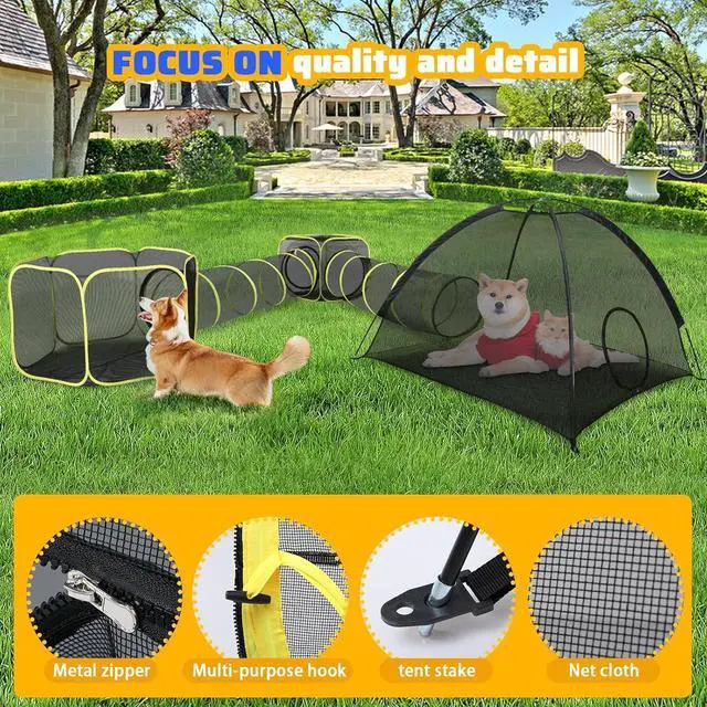 Alt view image 5 of 7 - Outdoor Cat Enclosures for Indoor Cats- 5 in 1 Outdoor Cat Tent with Tunnel- Cat Houses for Outdoor Cats- Outdoor Cat Enclosures- Portable Pet Playpen for Cats Puppy and Small Animals black