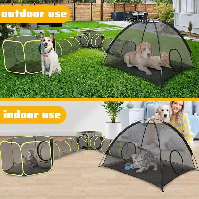 Alt view image 6 of 7 - Outdoor Cat Enclosures for Indoor Cats- 5 in 1 Outdoor Cat Tent with Tunnel- Cat Houses for Outdoor Cats- Outdoor Cat Enclosures- Portable Pet Playpen for Cats Puppy and Small Animals black
