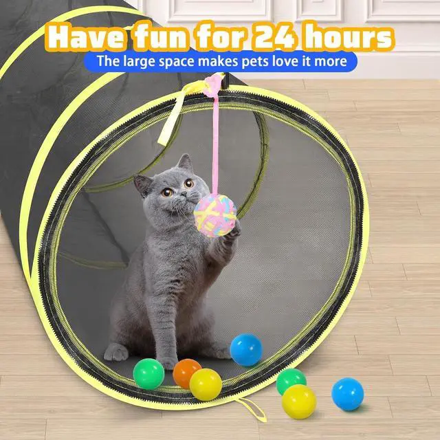 Alt view image 7 of 7 - Outdoor Cat Enclosures for Indoor Cats- 5 in 1 Outdoor Cat Tent with Tunnel- Cat Houses for Outdoor Cats- Outdoor Cat Enclosures- Portable Pet Playpen for Cats Puppy and Small Animals black